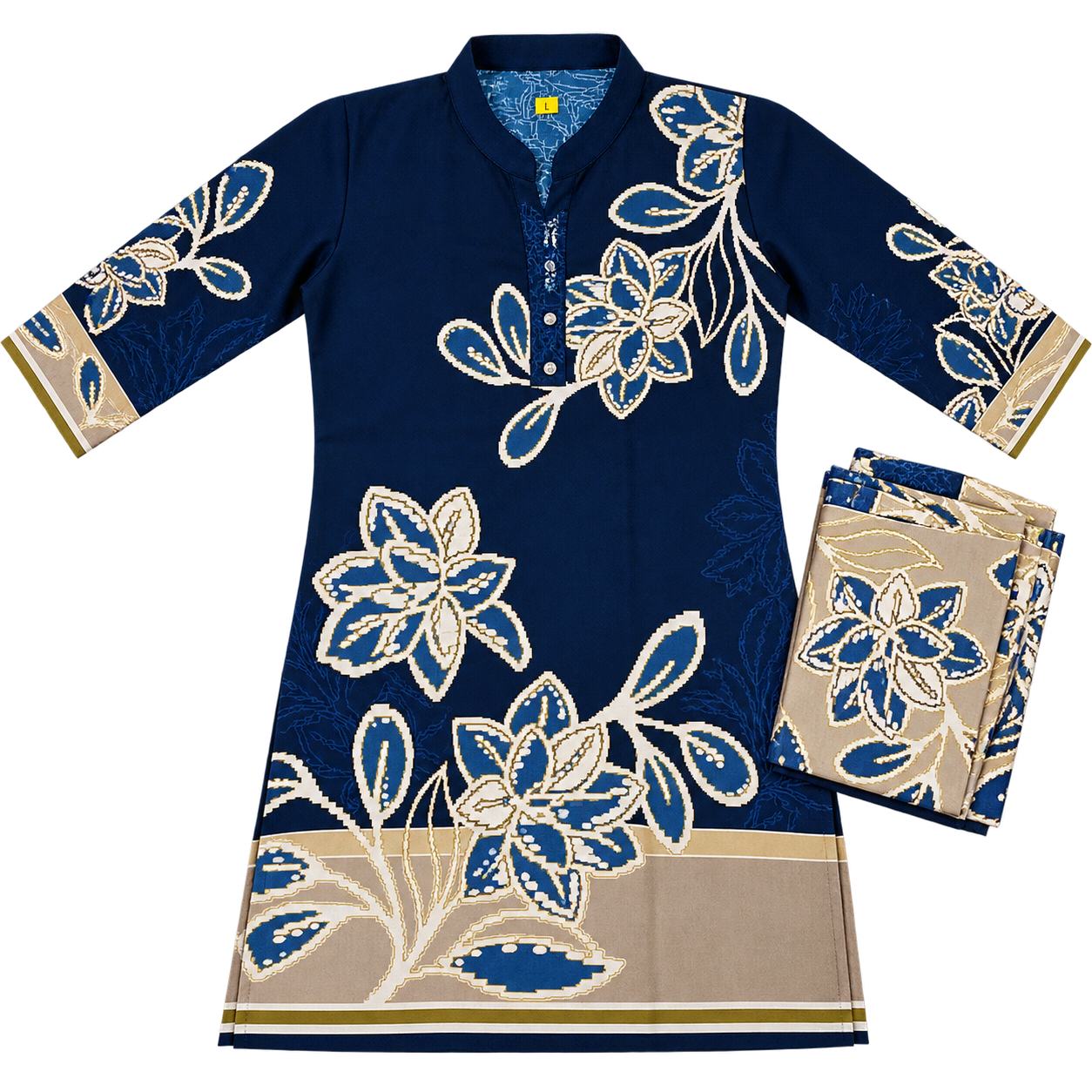 Blue Printed Kurti Set