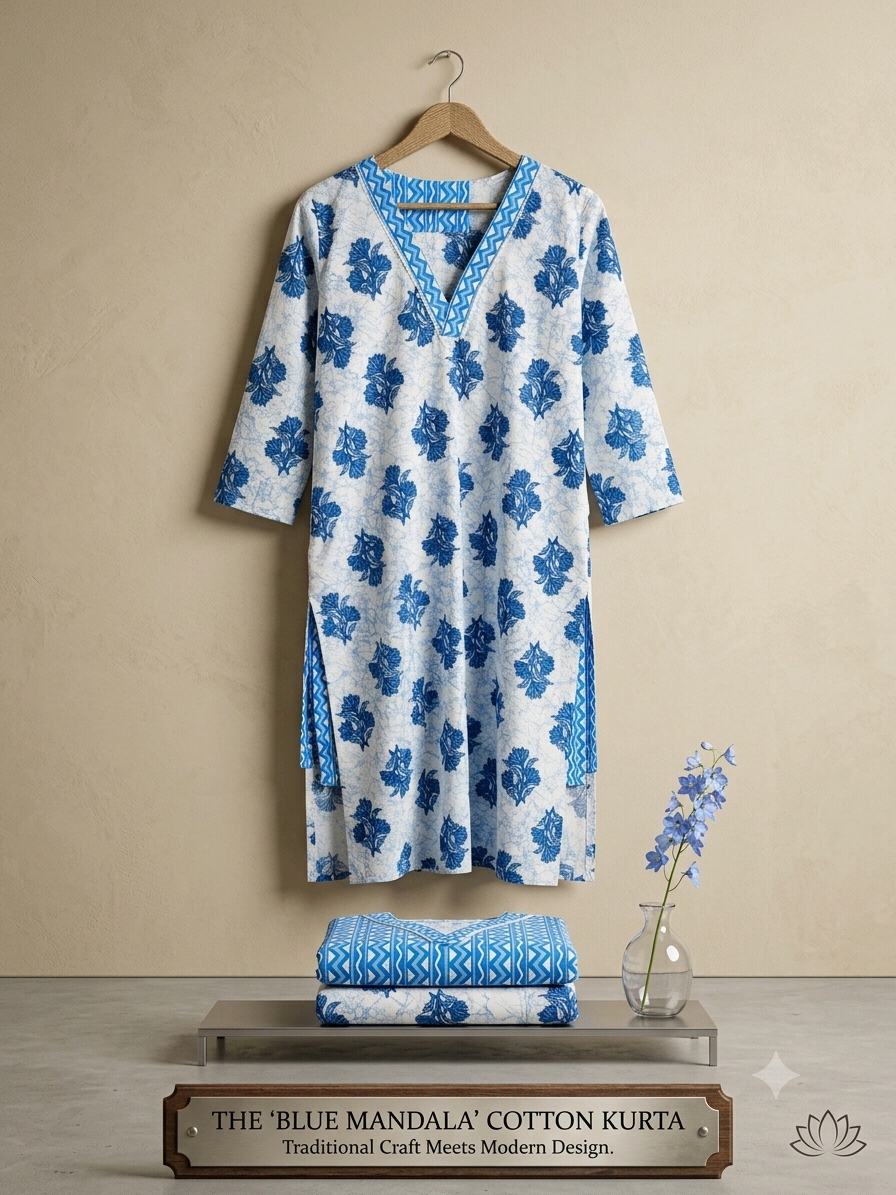 THE 'BLUE MANDALA' COTTON KURTI